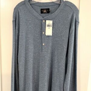 RRL Ralph Lauren Men's NWT Waffle Knit Henley Long sleeve Shirt XL Blue